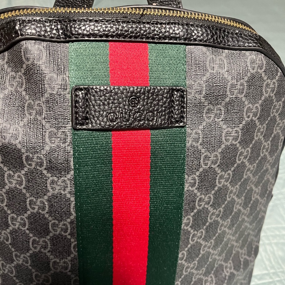 Black  and gray Backpack with Red and Green Stripes